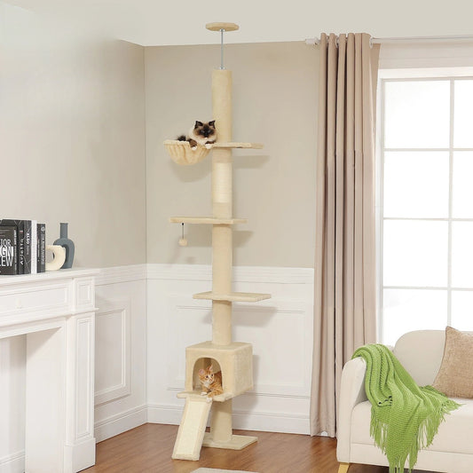 Modern Adjustable 210-274cm Cat Tree Tower Floor-to-Ceiling 5-Tier with Condo Perches Scratching Posts Ladders for Indoor Cats MonAmiFidèle