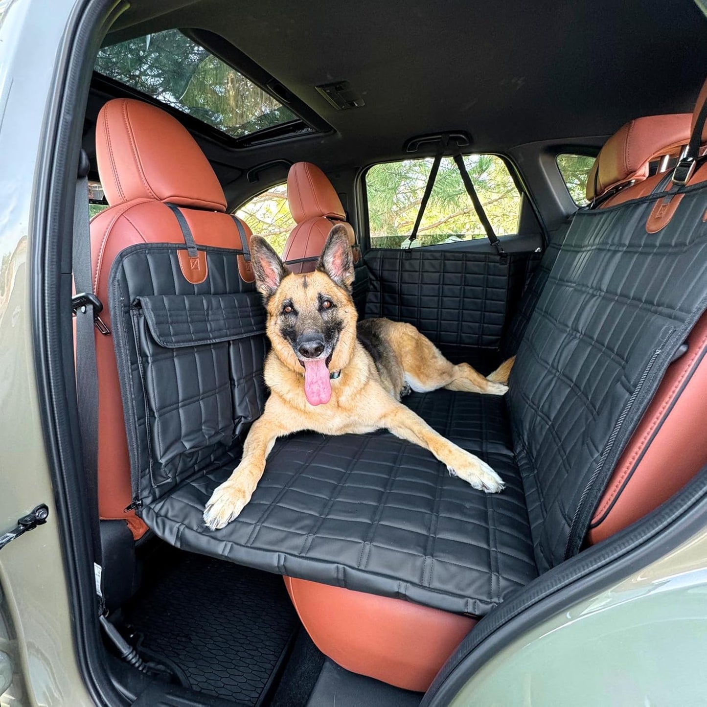 Car Seat Cover Waterproof Dog Car Seat Cover with Mesh Window and Storage Pockets Dogs Car Backseat Extender SUV Car Travel Bed MonAmiFidèle