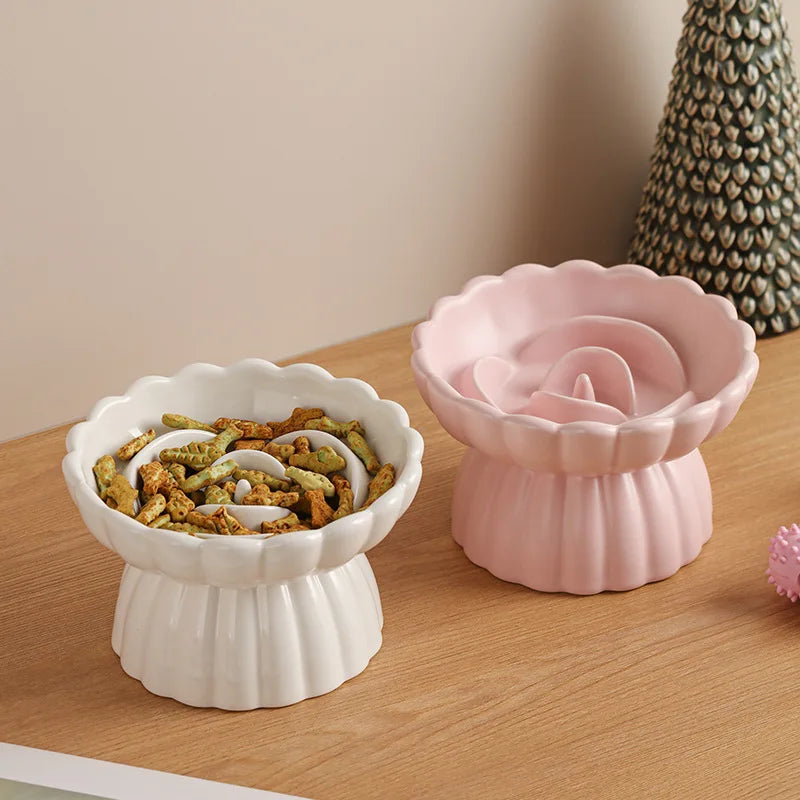 Ceramic Tall Footed Slow Eating To Prevent Choking Pet Bowls, Anti Overturning Oblique Mouth, Neck Protection, Dog Cat Bowl, 1Pc MonAmiFidèle