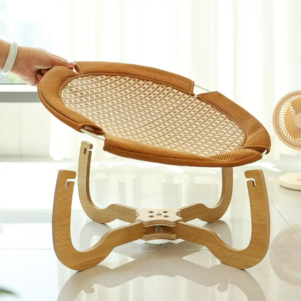 Breathable Wood Cat Bed Round Sturdy Pet Camp Bed Mat Durable Comfortable Dog Hammock with Support Small Animal MonAmiFidèle