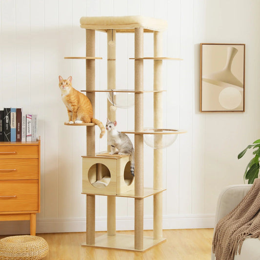 Multi-Level Cat Tree for Indoor Wood Cat Tower with Scratching Posts Spacious Condo Hammock Top Perch Cat Scratcher Cat Toys MonAmiFidèle