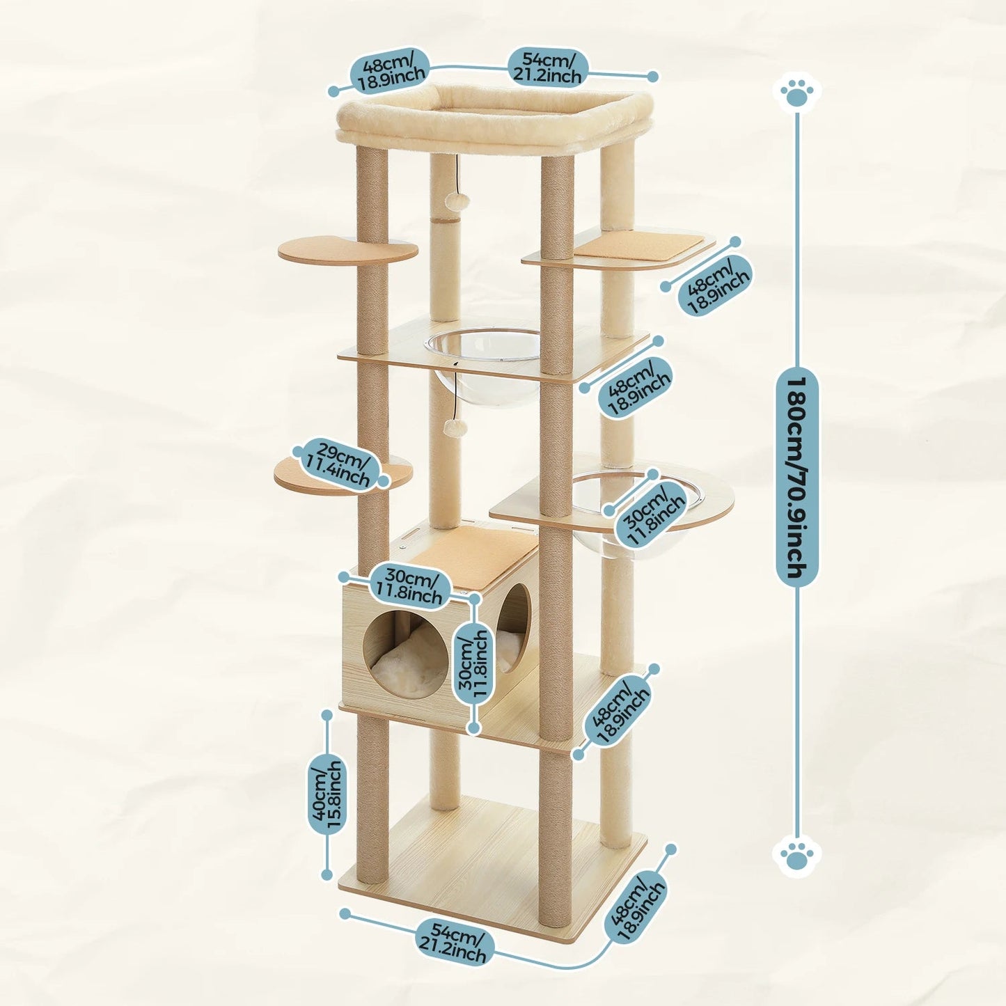 Multi-Level Cat Tree for Indoor Wood Cat Tower with Scratching Posts Spacious Condo Hammock Top Perch Cat Scratcher Cat Toys MonAmiFidèle