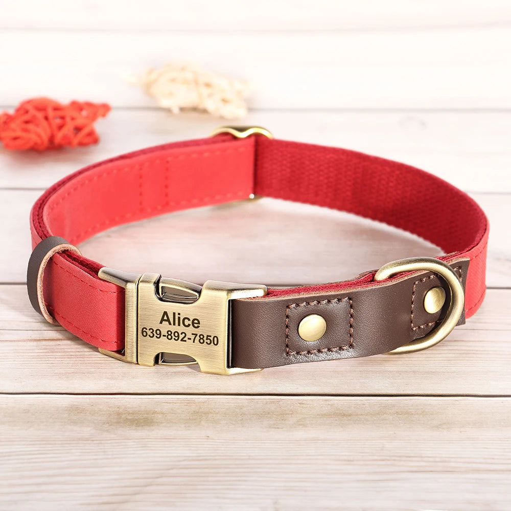 Personalized Dog Collar Leash PU Leather Dog Collars With Walking Lead Rope Free Custom Pet ID Necklace for Small Large Dogs Pug MonAmiFidèle