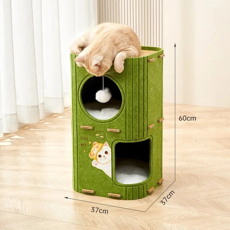 Multi-layer Cat House for Indoor Cats Pet Climbing Frame Integrated Cat Tree Double-layer Scratching Board Enclosed Cat House MonAmiFidèle