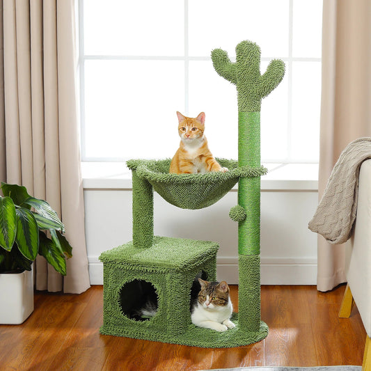Cactus Cat Tree with Lagre Condo, Hammock, Dangling Ball, Small Cat Tower, Cat Scratching Post for Indoor, Cat Toys MonAmiFidèle