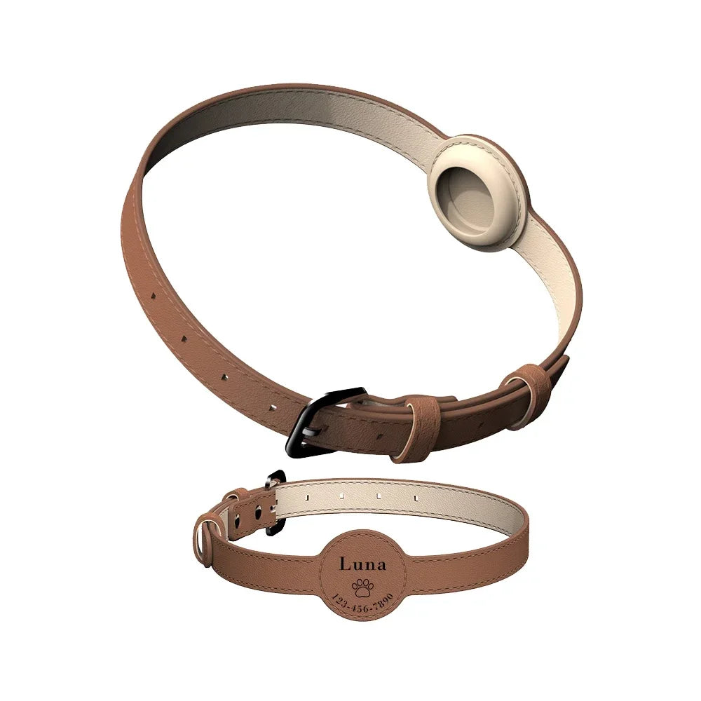 Personalized Pet Collar Leather Anti-lost Collar For Airtag Location Tracker Protective Case For AirTag Adjustable Design MonAmiFidèle