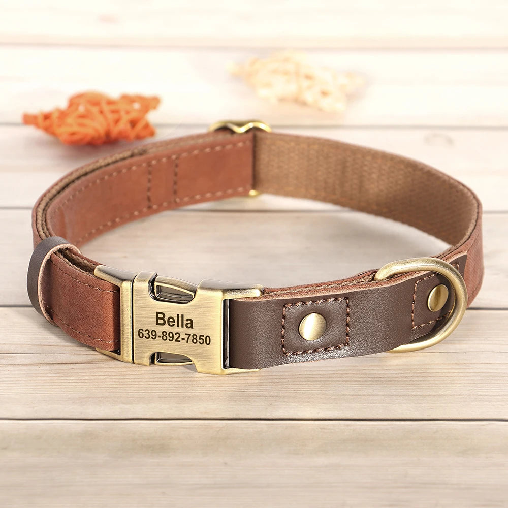 Personalized Dog Collar Leash PU Leather Dog Collars With Walking Lead Rope Free Custom Pet ID Necklace for Small Large Dogs Pug MonAmiFidèle