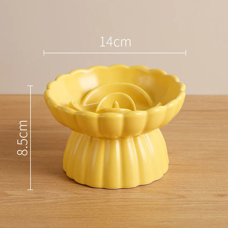 Ceramic Tall Footed Slow Eating To Prevent Choking Pet Bowls, Anti Overturning Oblique Mouth, Neck Protection, Dog Cat Bowl, 1Pc MonAmiFidèle