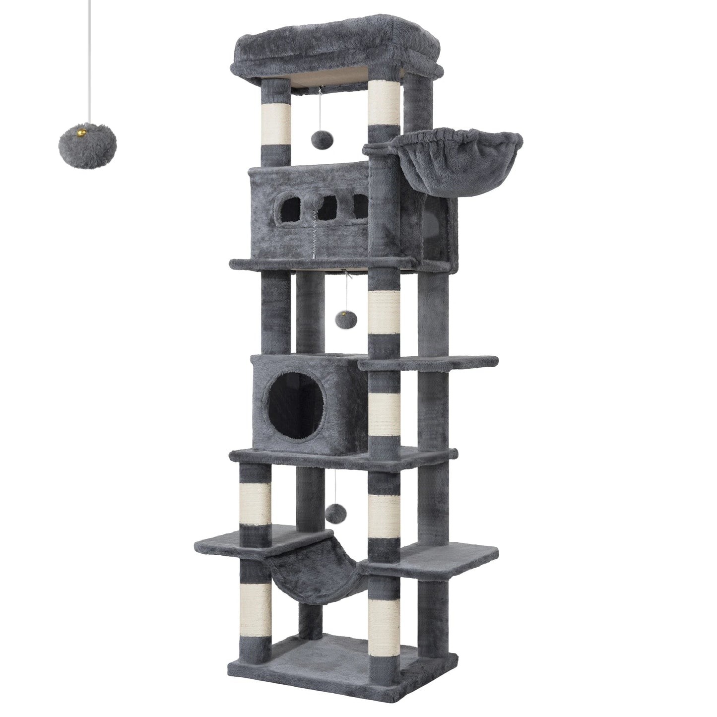 Hzuaneri 170 cm Large Cat Tree, Cat Tower for Maine Cat, Multi-Level Scratching Post with Large Perch, Washable Mat MonAmiFidèle