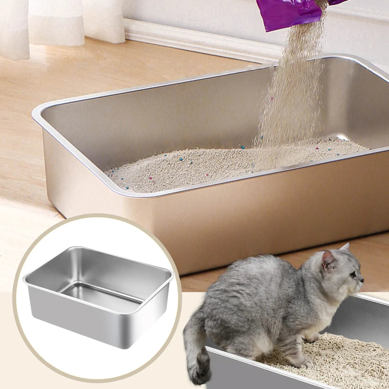 Bac à Litière Chat inox MonAmiFidèle