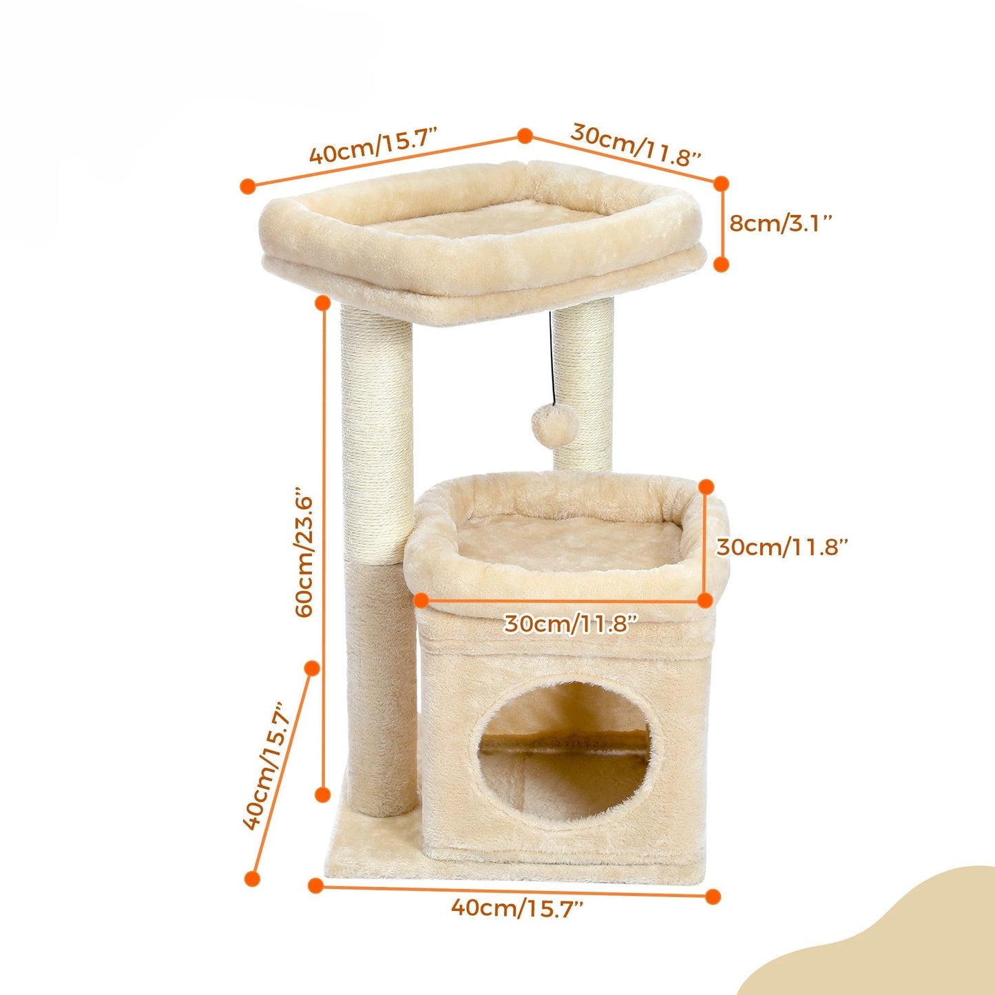 Cat Tree Cat Tower with Cozy Condo, Wide Top Perch,Natural Sisal Posts, Soft Plush,Playful Pom-Pom Suitable for 1-2 Indoor Cats MonAmiFidèle