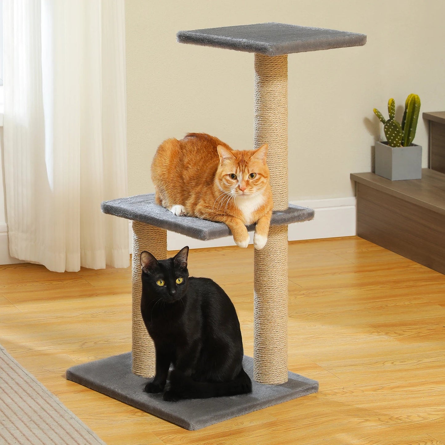 80cm Cat Tree Multi-Level Cat Tower with 3 Scratching Posts and Stable Cat Tree Base Suitable for 1-2 Indoor Cats,Grey,Brown MonAmiFidèle