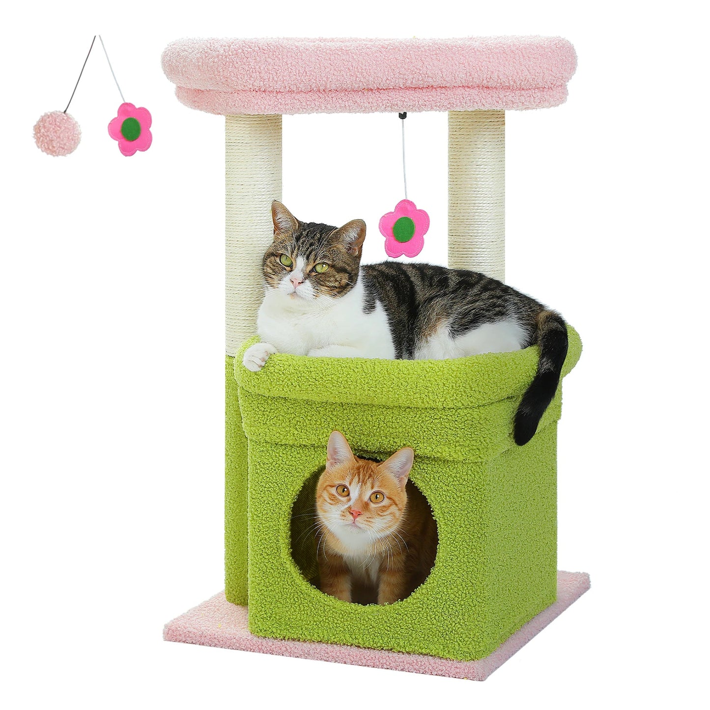 Cat Tree Cat Tower with Cozy Condo, Wide Top Perch,Natural Sisal Posts, Soft Plush,Playful Pom-Pom Suitable for 1-2 Indoor Cats MonAmiFidèle