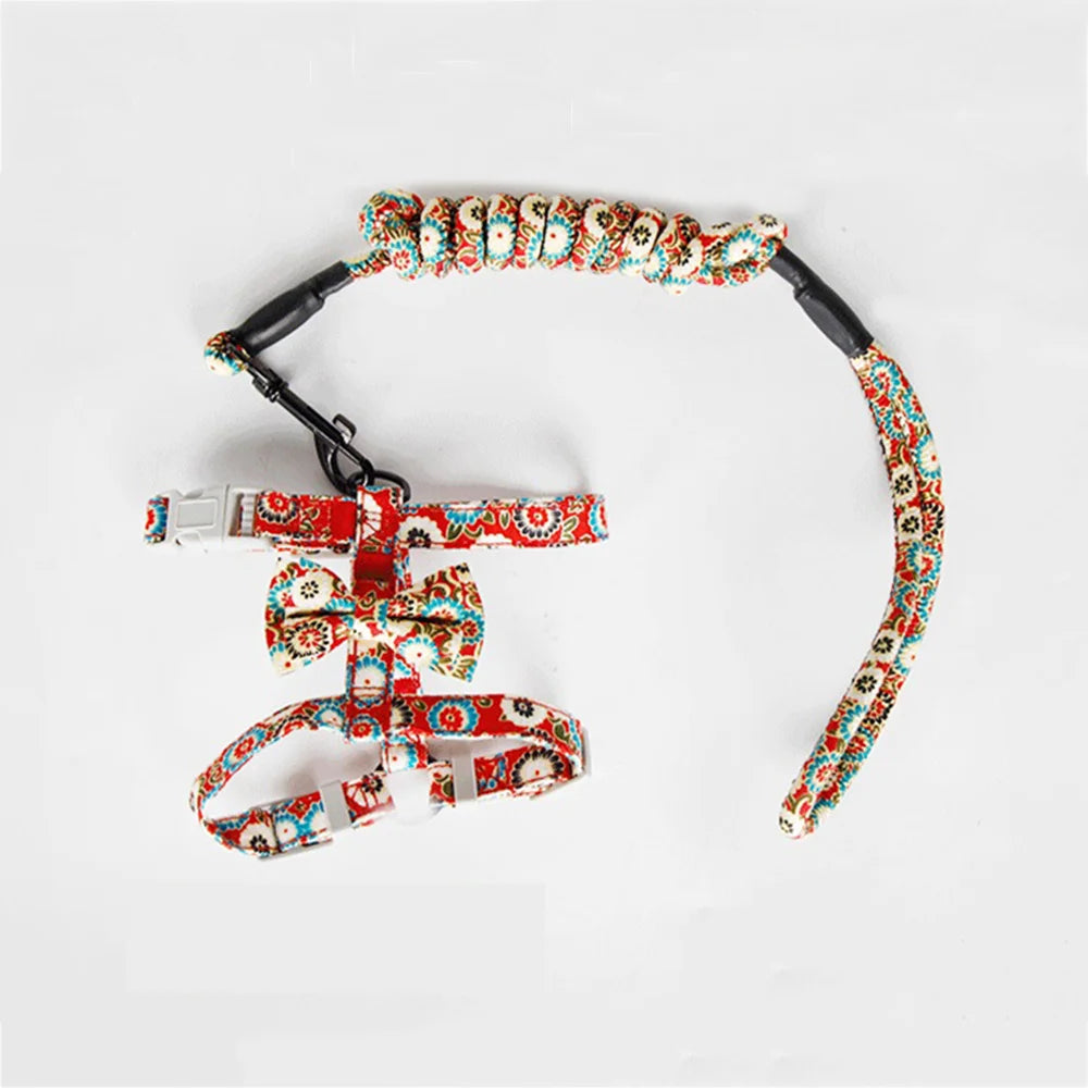 Harnais Laisse Chat Motif Fleur/Cerise MonAmiFidèle