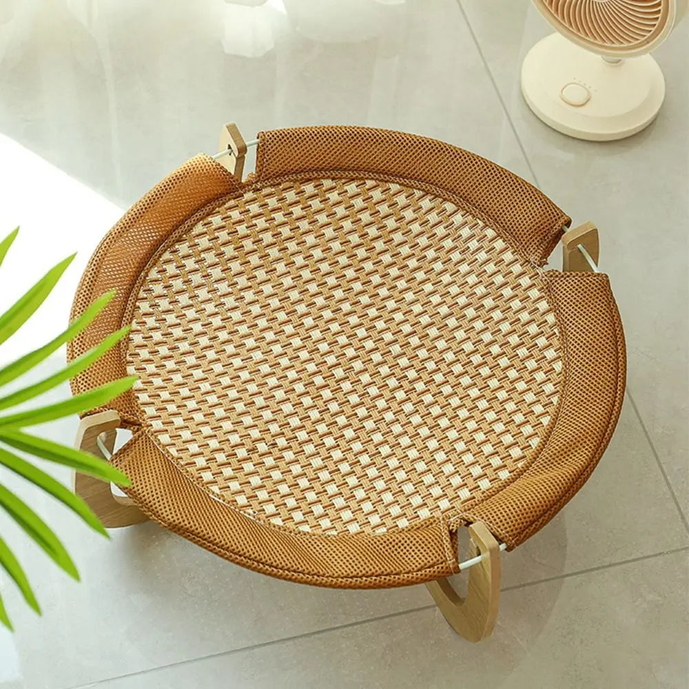 Breathable Wood Cat Bed Round Sturdy Pet Camp Bed Mat Durable Comfortable Dog Hammock with Support Small Animal MonAmiFidèle