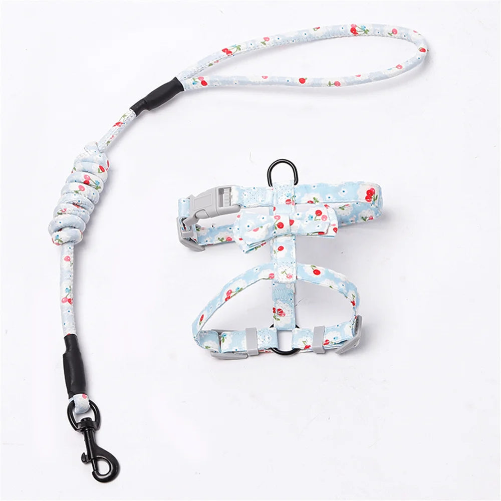 Harnais Laisse Chat Motif Fleur/Cerise MonAmiFidèle