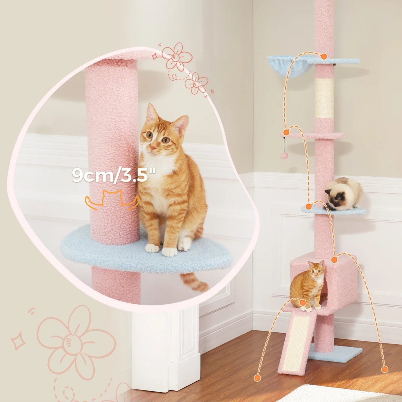 Modern Adjustable 210-274cm Cat Tree Tower Floor-to-Ceiling 5-Tier with Condo Perches Scratching Posts Ladders for Indoor Cats MonAmiFidèle