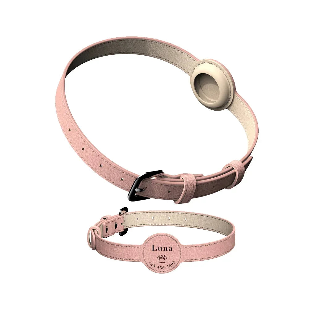 Personalized Pet Collar Leather Anti-lost Collar For Airtag Location Tracker Protective Case For AirTag Adjustable Design MonAmiFidèle