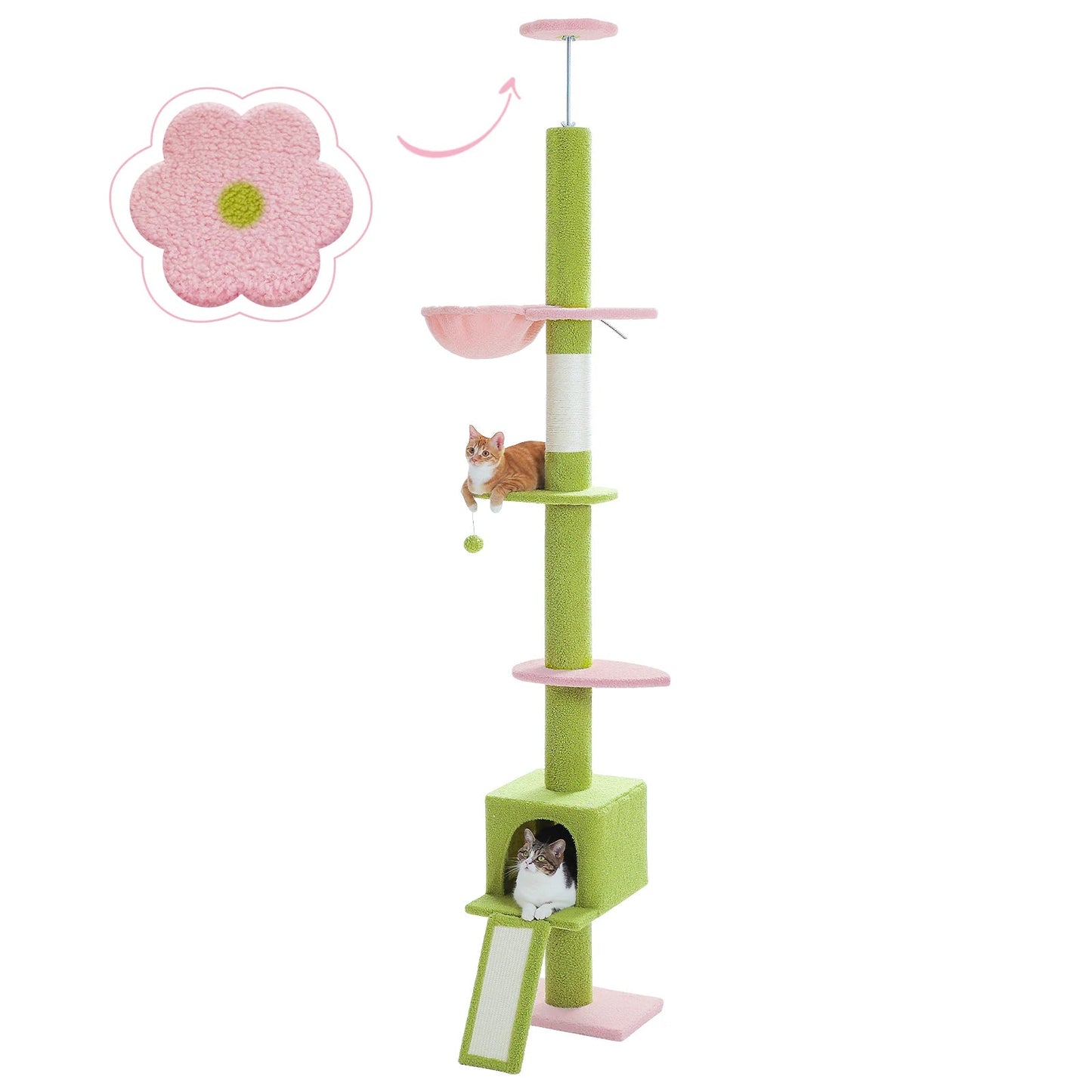 Modern Adjustable 210-274cm Cat Tree Tower Floor-to-Ceiling 5-Tier with Condo Perches Scratching Posts Ladders for Indoor Cats MonAmiFidèle