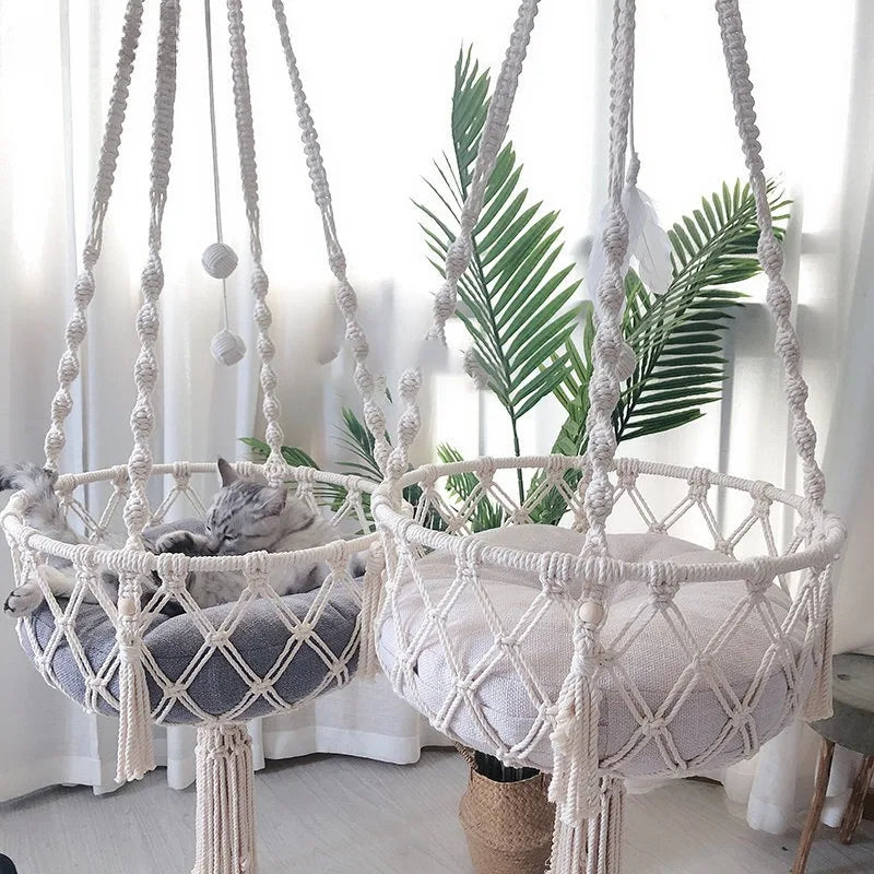 Panier Suspendu en Macramé pour Chat