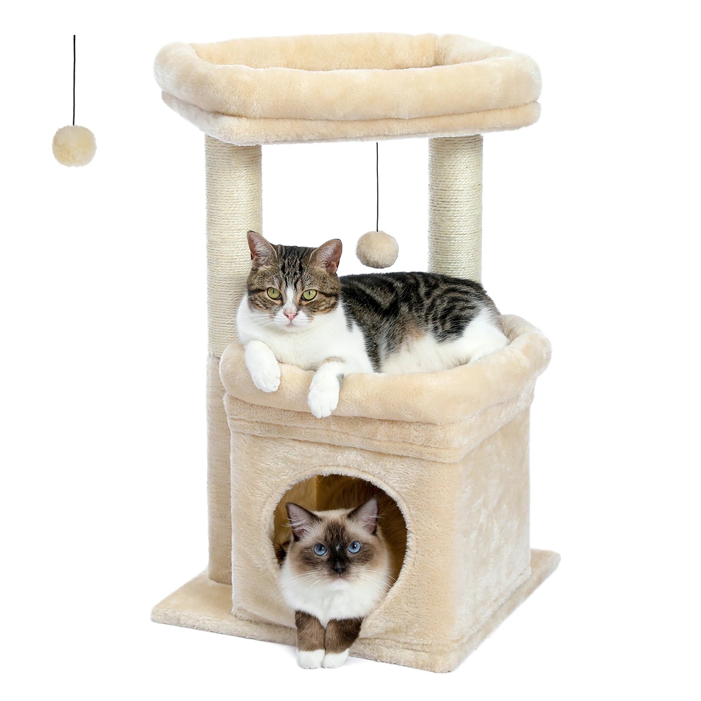 Cat Tree Cat Tower with Cozy Condo, Wide Top Perch,Natural Sisal Posts, Soft Plush,Playful Pom-Pom Suitable for 1-2 Indoor Cats MonAmiFidèle