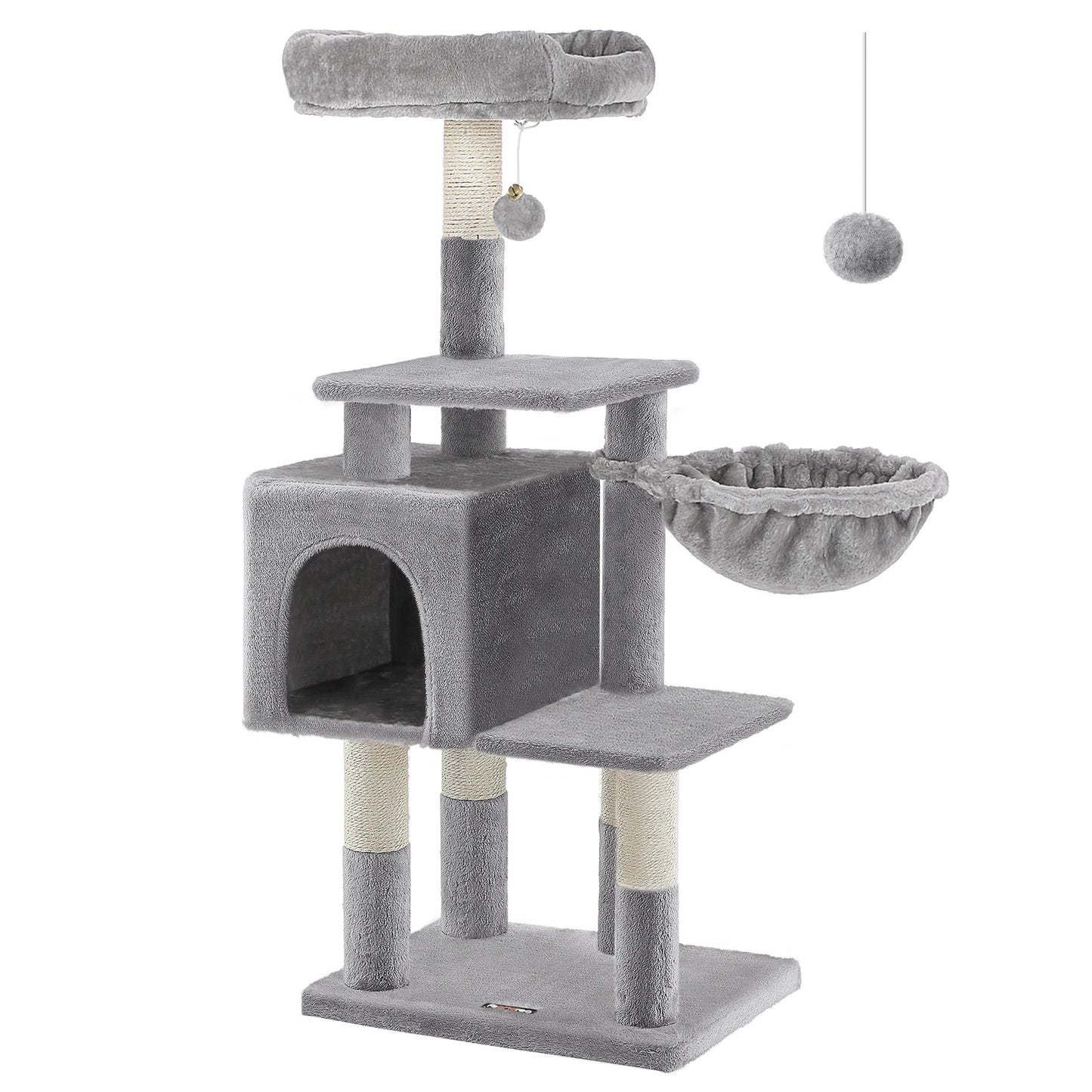 FEANDREA Multilevel Cat Tree, 110 cm Cat Tower, Light Grey Cat Condo PCT52W MonAmiFidèle