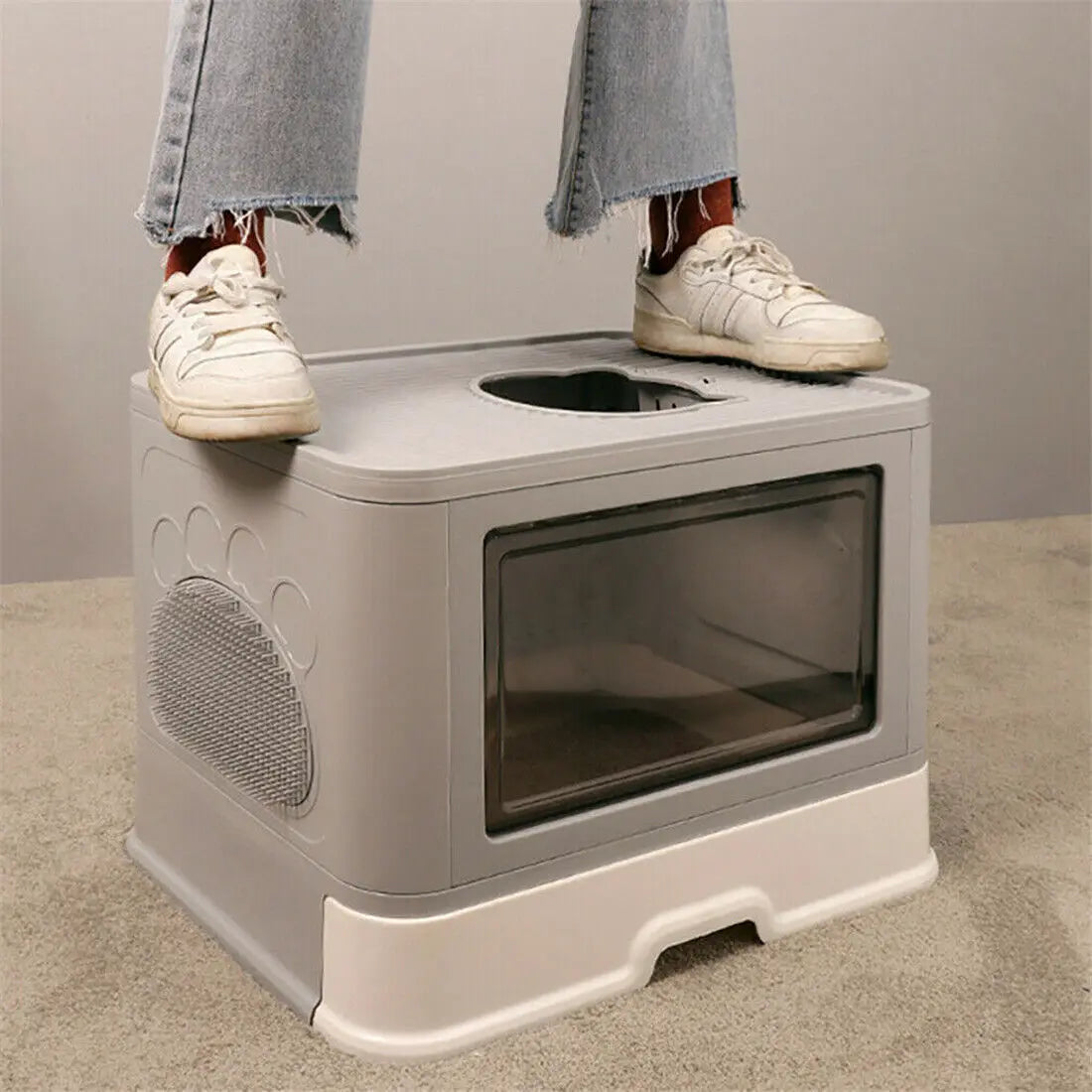 Foldable Cat Litter Box Front Entry & Top Exit Toilet Boxes with Massager Litter Scoop Enclosed Foldable Kitty Toilet MonAmiFidèle