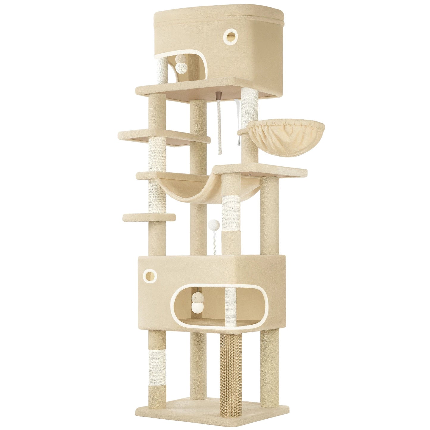 Hzuaneri Cat Scratching Post with Large Platform, 2 Caves, 7 Scratching Posts, Pompoms, Loungers, Hammock MonAmiFidèle