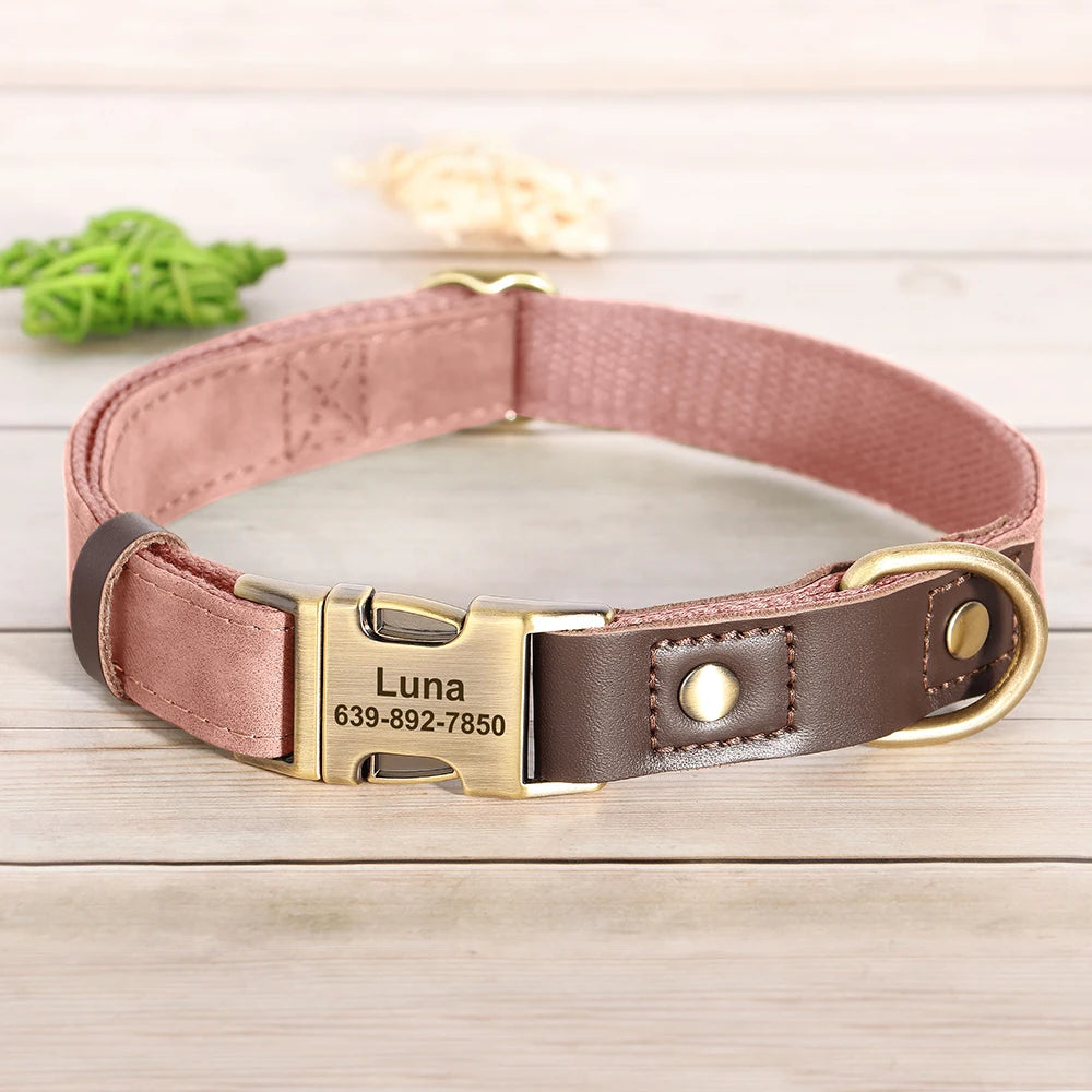 Personalized Dog Collar Leash PU Leather Dog Collars With Walking Lead Rope Free Custom Pet ID Necklace for Small Large Dogs Pug MonAmiFidèle