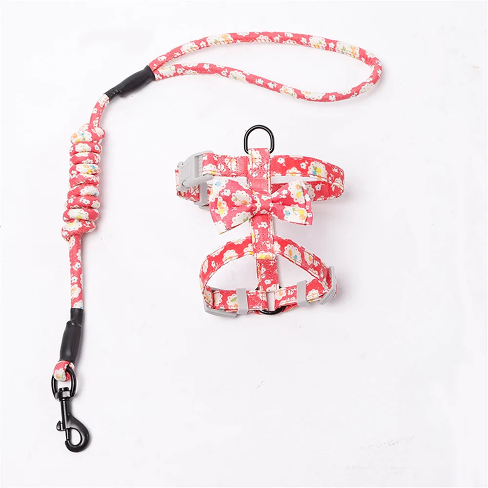 Harnais Laisse Chat Motif Fleur/Cerise MonAmiFidèle