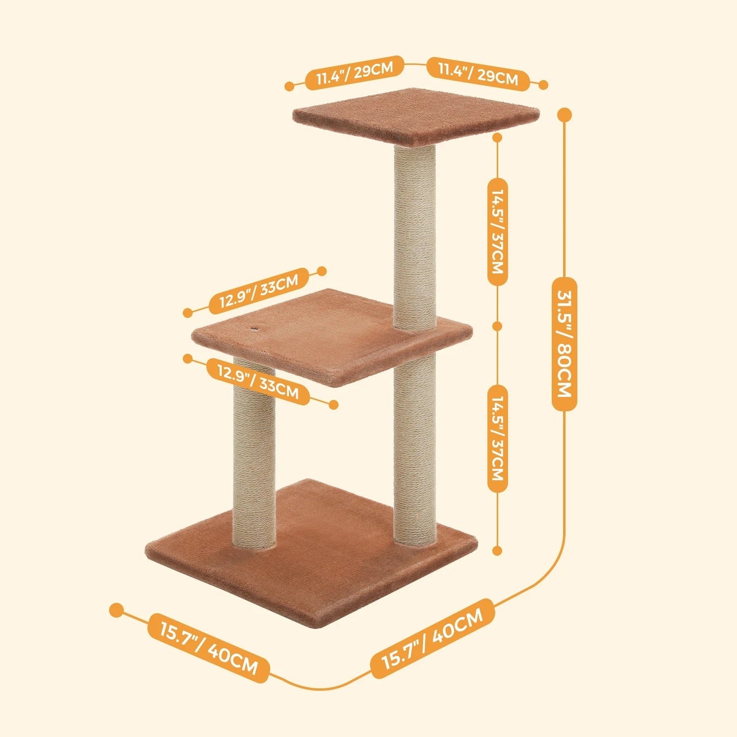80cm Cat Tree Multi-Level Cat Tower with 3 Scratching Posts and Stable Cat Tree Base Suitable for 1-2 Indoor Cats,Grey,Brown MonAmiFidèle