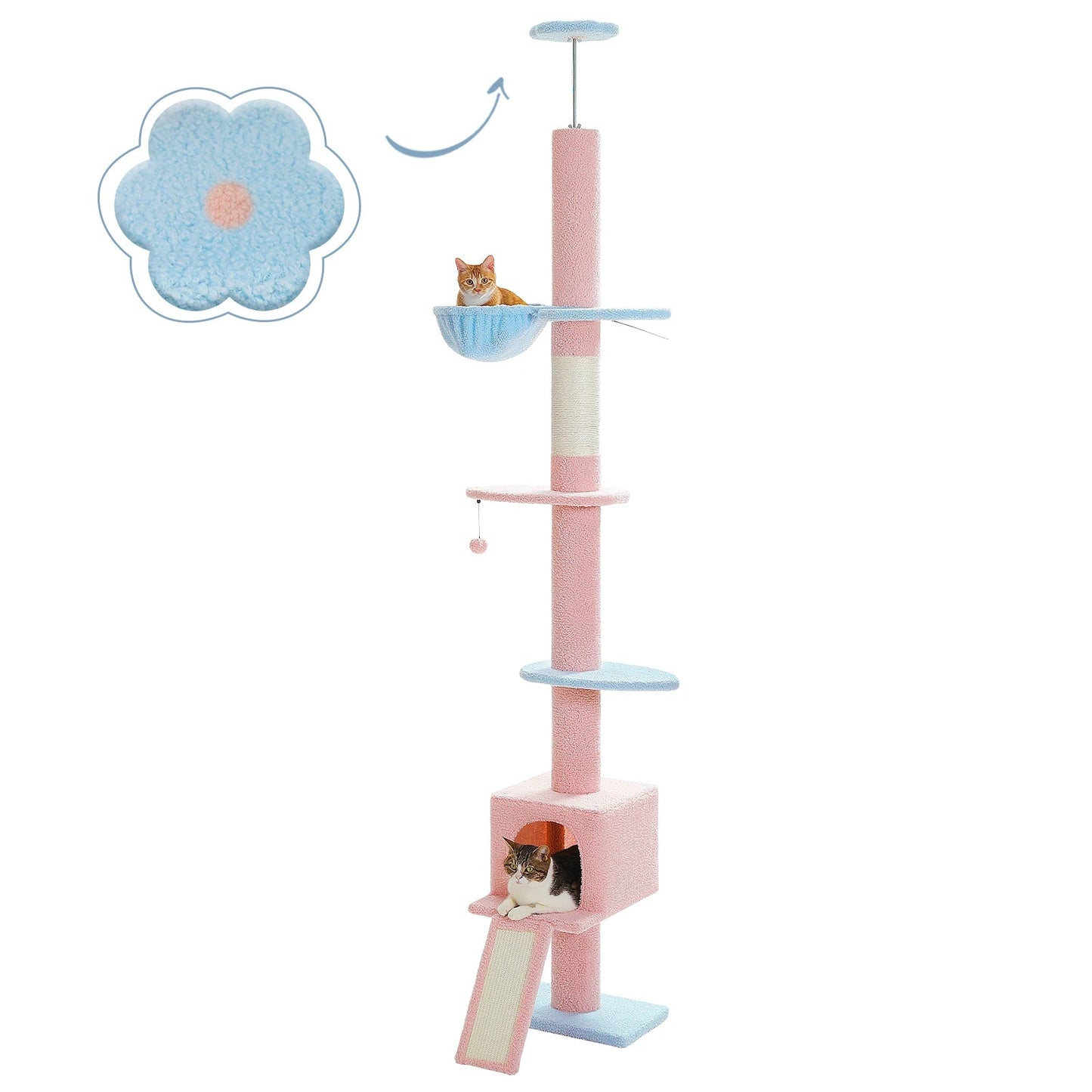 Modern Adjustable 210-274cm Cat Tree Tower Floor-to-Ceiling 5-Tier with Condo Perches Scratching Posts Ladders for Indoor Cats MonAmiFidèle