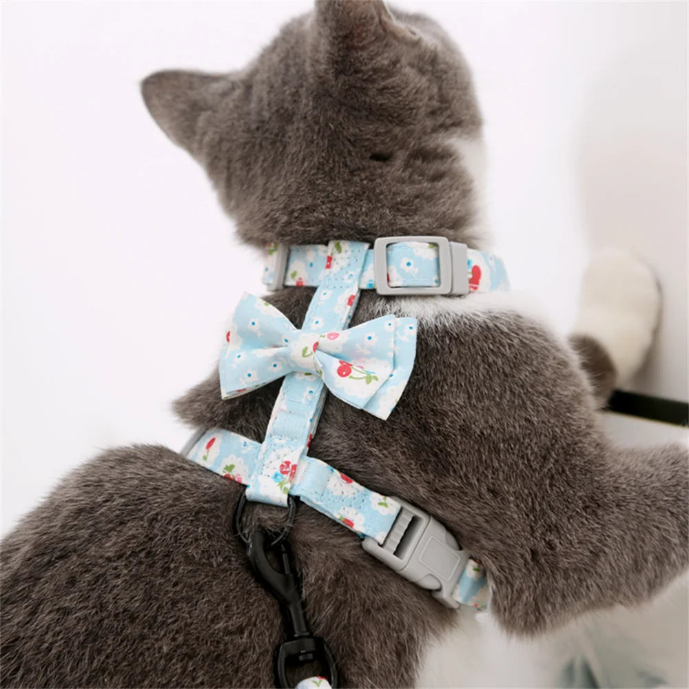 Harnais Laisse Chat Motif Fleur/Cerise MonAmiFidèle