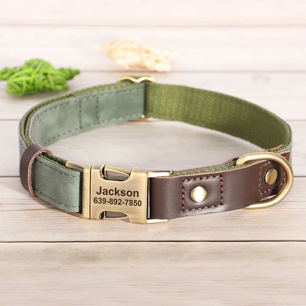 Personalized Dog Collar Leash PU Leather Dog Collars With Walking Lead Rope Free Custom Pet ID Necklace for Small Large Dogs Pug MonAmiFidèle