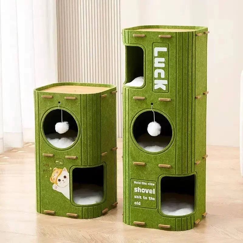 Multi-layer Cat House for Indoor Cats Pet Climbing Frame Integrated Cat Tree Double-layer Scratching Board Enclosed Cat House MonAmiFidèle