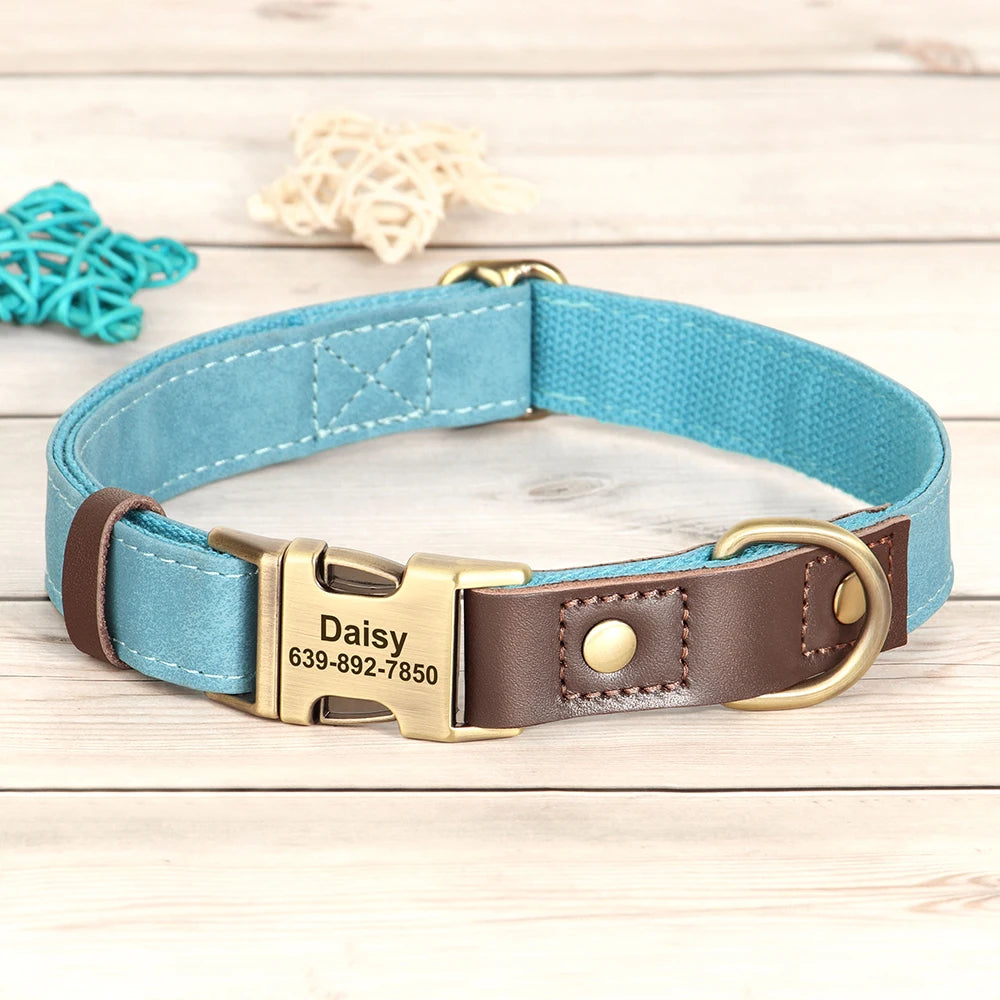 Personalized Dog Collar Leash PU Leather Dog Collars With Walking Lead Rope Free Custom Pet ID Necklace for Small Large Dogs Pug MonAmiFidèle