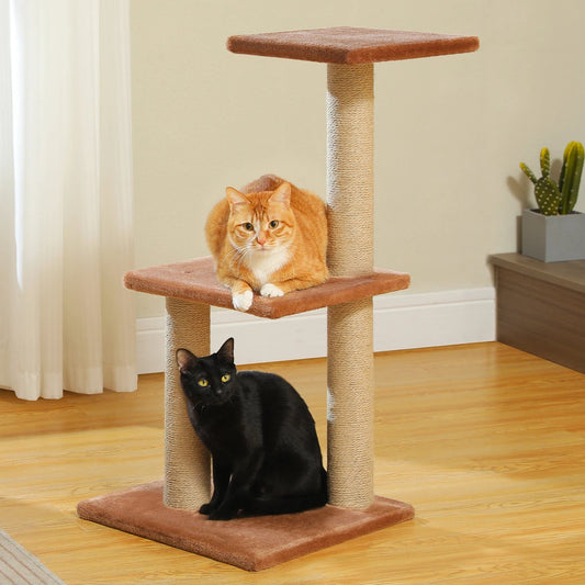 80cm Cat Tree Multi-Level Cat Tower with 3 Scratching Posts and Stable Cat Tree Base Suitable for 1-2 Indoor Cats,Grey,Brown MonAmiFidèle