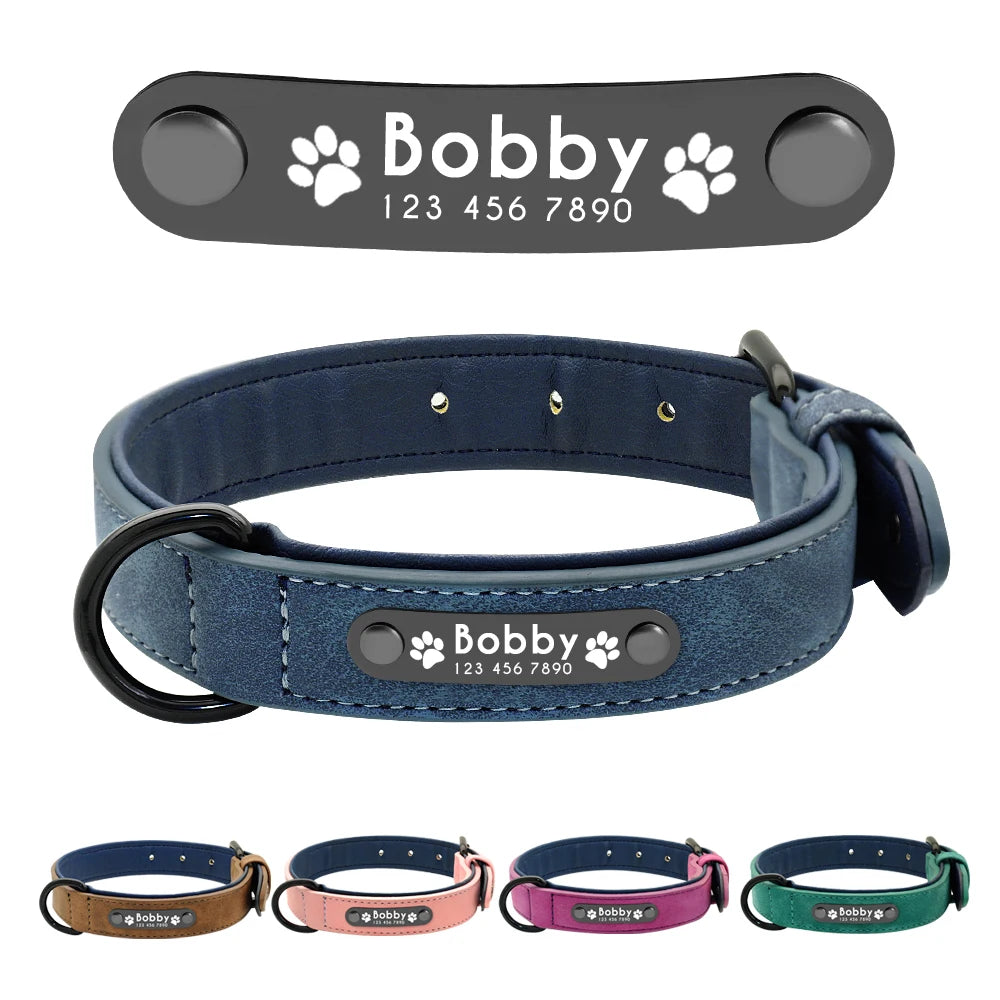 Dog Collars Personalized Custom Leather Dog Collar Name ID Tags For Small Medium Large Dogs Pitbull Bulldog Beagle Correa Perro MonAmiFidèle