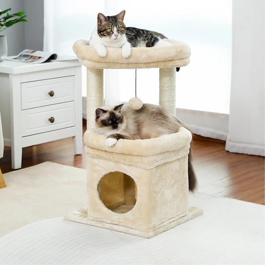 Cat Tree Cat Tower with Cozy Condo, Wide Top Perch,Natural Sisal Posts, Soft Plush,Playful Pom-Pom Suitable for 1-2 Indoor Cats MonAmiFidèle