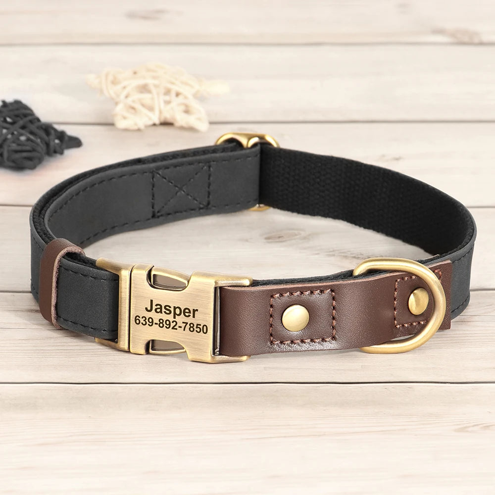 Personalized Dog Collar Leash PU Leather Dog Collars With Walking Lead Rope Free Custom Pet ID Necklace for Small Large Dogs Pug MonAmiFidèle