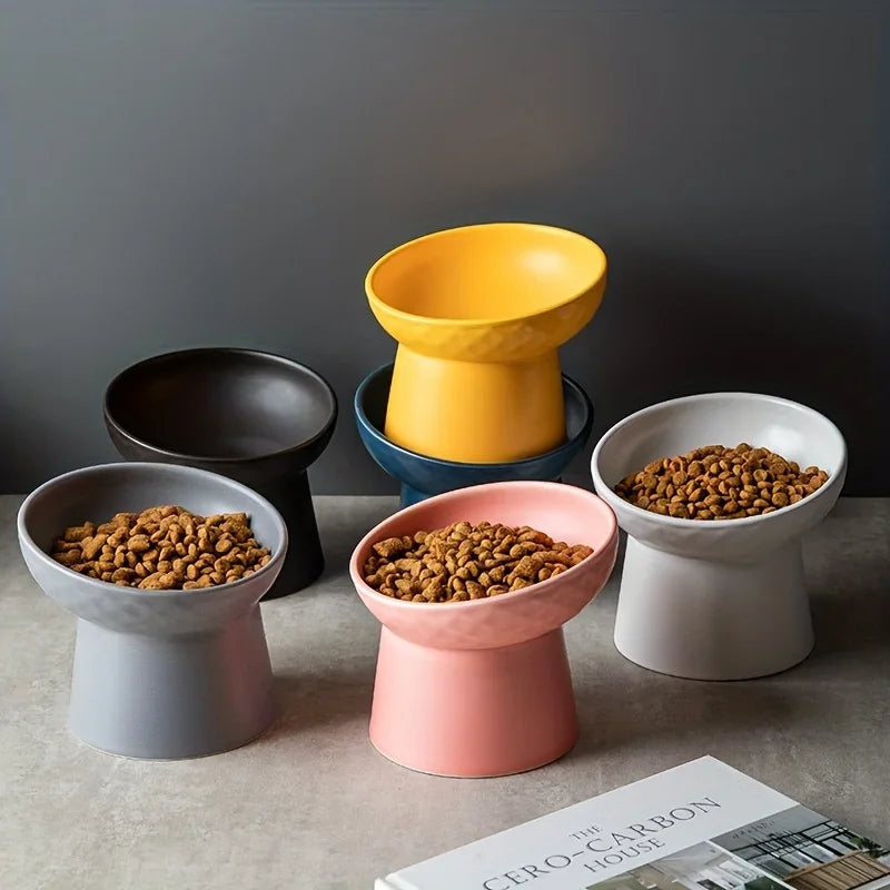 Ceramic Raised Cat Bowls Cat Food Bowls for Neck Comfort Supportive Elevated Feeder Pet Dining Solution for Indoor Cats MonAmiFidèle