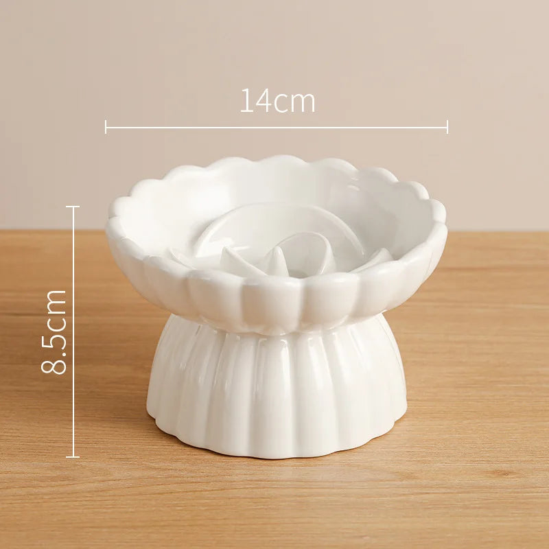 Ceramic Tall Footed Slow Eating To Prevent Choking Pet Bowls, Anti Overturning Oblique Mouth, Neck Protection, Dog Cat Bowl, 1Pc MonAmiFidèle