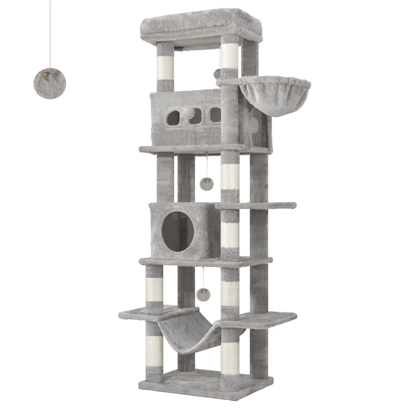 Hzuaneri 170 cm Large Cat Tree, Cat Tower for Maine Cat, Multi-Level Scratching Post with Large Perch, Washable Mat MonAmiFidèle