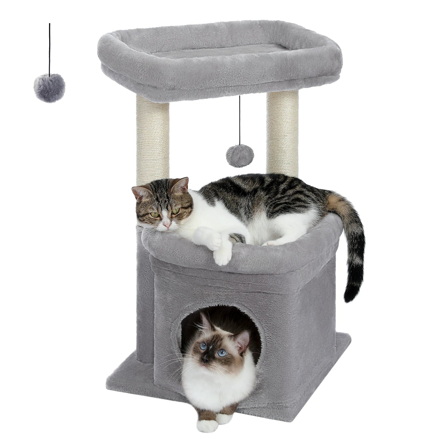 Cat Tree Cat Tower with Cozy Condo, Wide Top Perch,Natural Sisal Posts, Soft Plush,Playful Pom-Pom Suitable for 1-2 Indoor Cats MonAmiFidèle