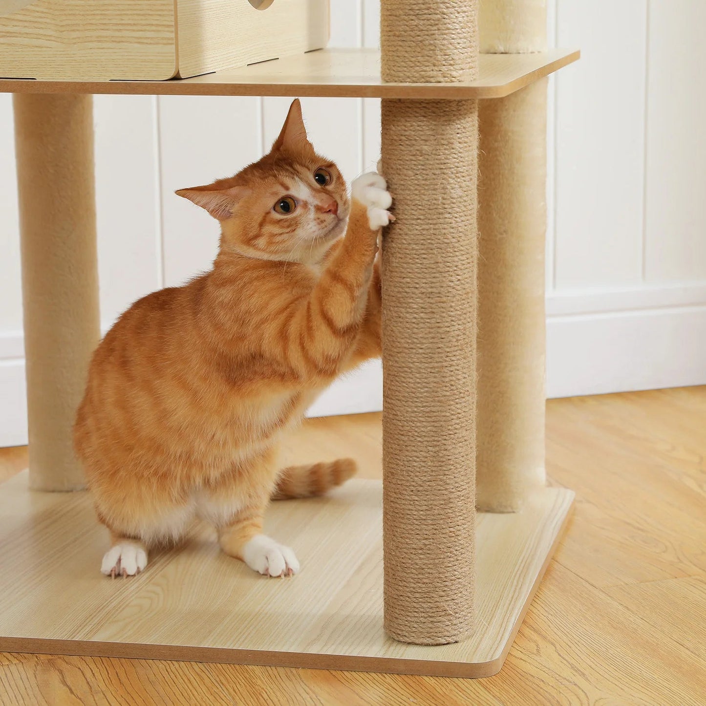 Multi-Level Cat Tree for Indoor Wood Cat Tower with Scratching Posts Spacious Condo Hammock Top Perch Cat Scratcher Cat Toys MonAmiFidèle