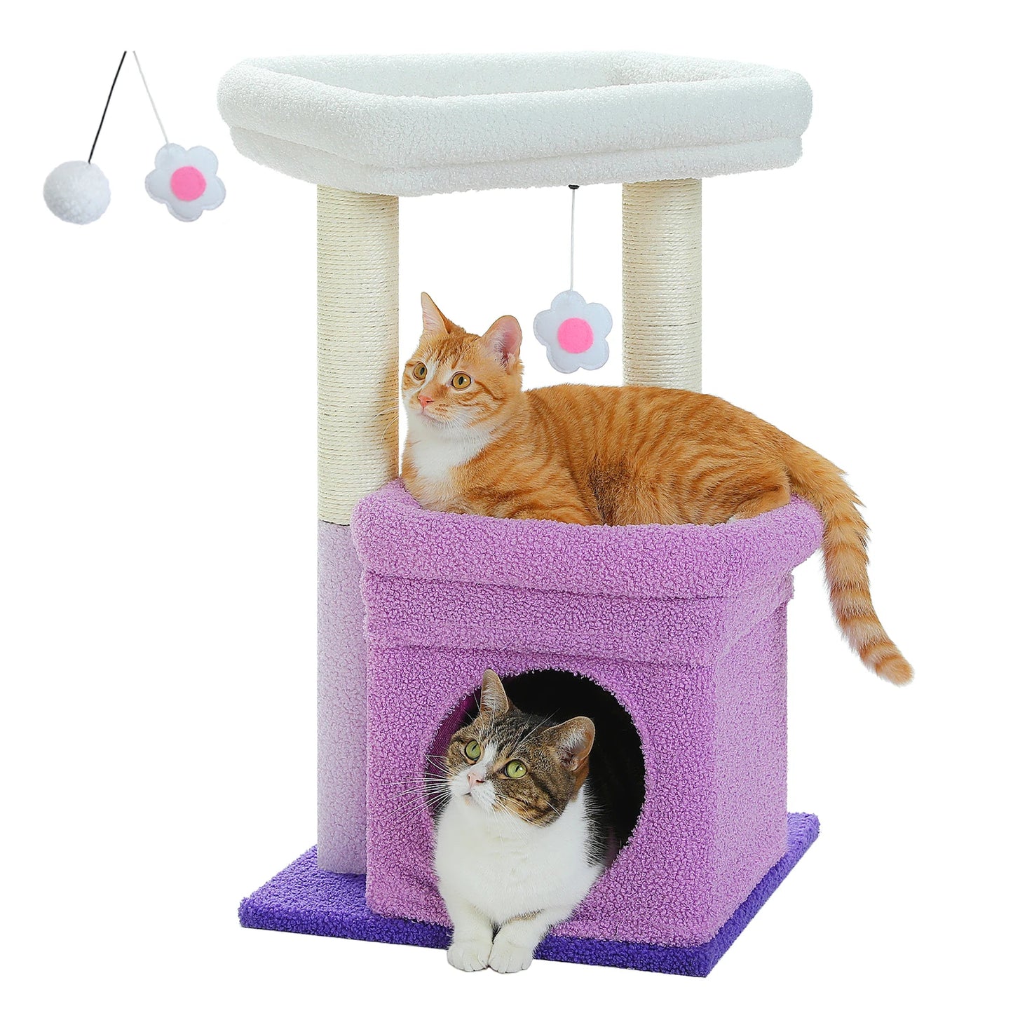 Cat Tree Cat Tower with Cozy Condo, Wide Top Perch,Natural Sisal Posts, Soft Plush,Playful Pom-Pom Suitable for 1-2 Indoor Cats MonAmiFidèle