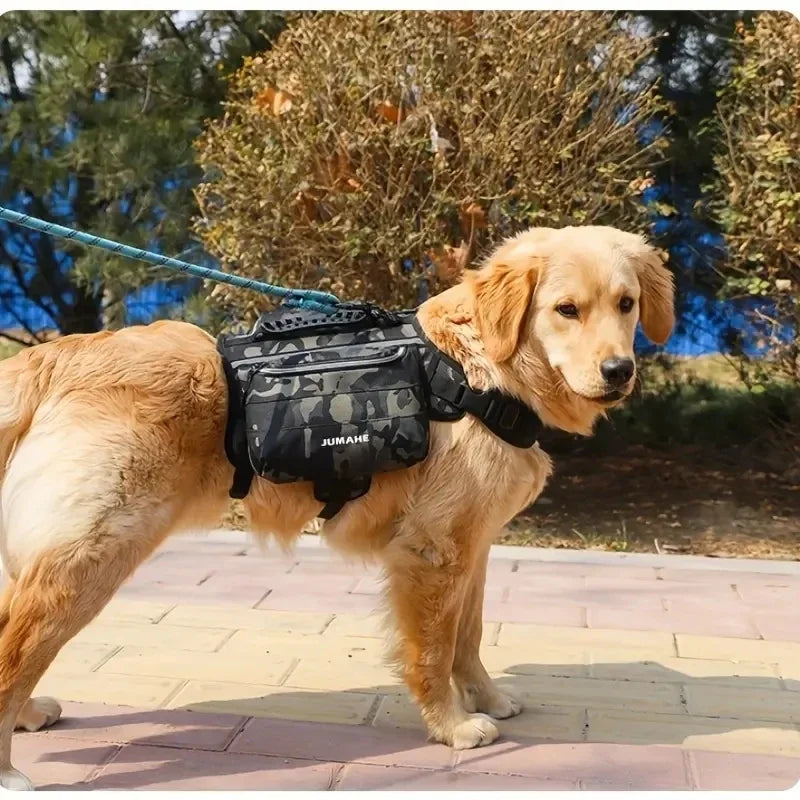 Pet Supplies Outdoor Dog Backpack Oxford Fabric Double Snack Bag Medium Large Dog Tactical Bag Waterproof Reflective Saddle Bag MonAmiFidèle