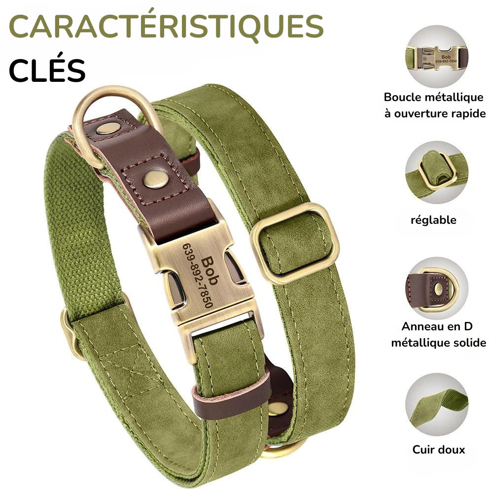 Collier pour Chien personnalisé en Cuir et Nylon MonAmiFidèle