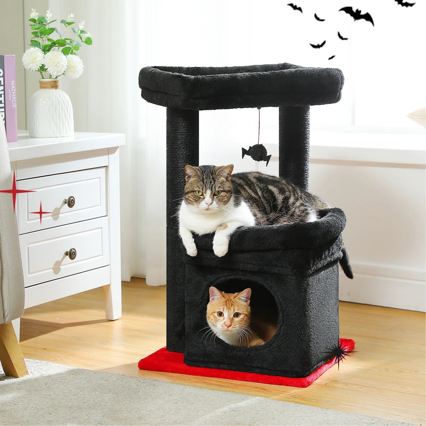 Cat Tree Cat Tower with Cozy Condo, Wide Top Perch,Natural Sisal Posts, Soft Plush,Playful Pom-Pom Suitable for 1-2 Indoor Cats MonAmiFidèle