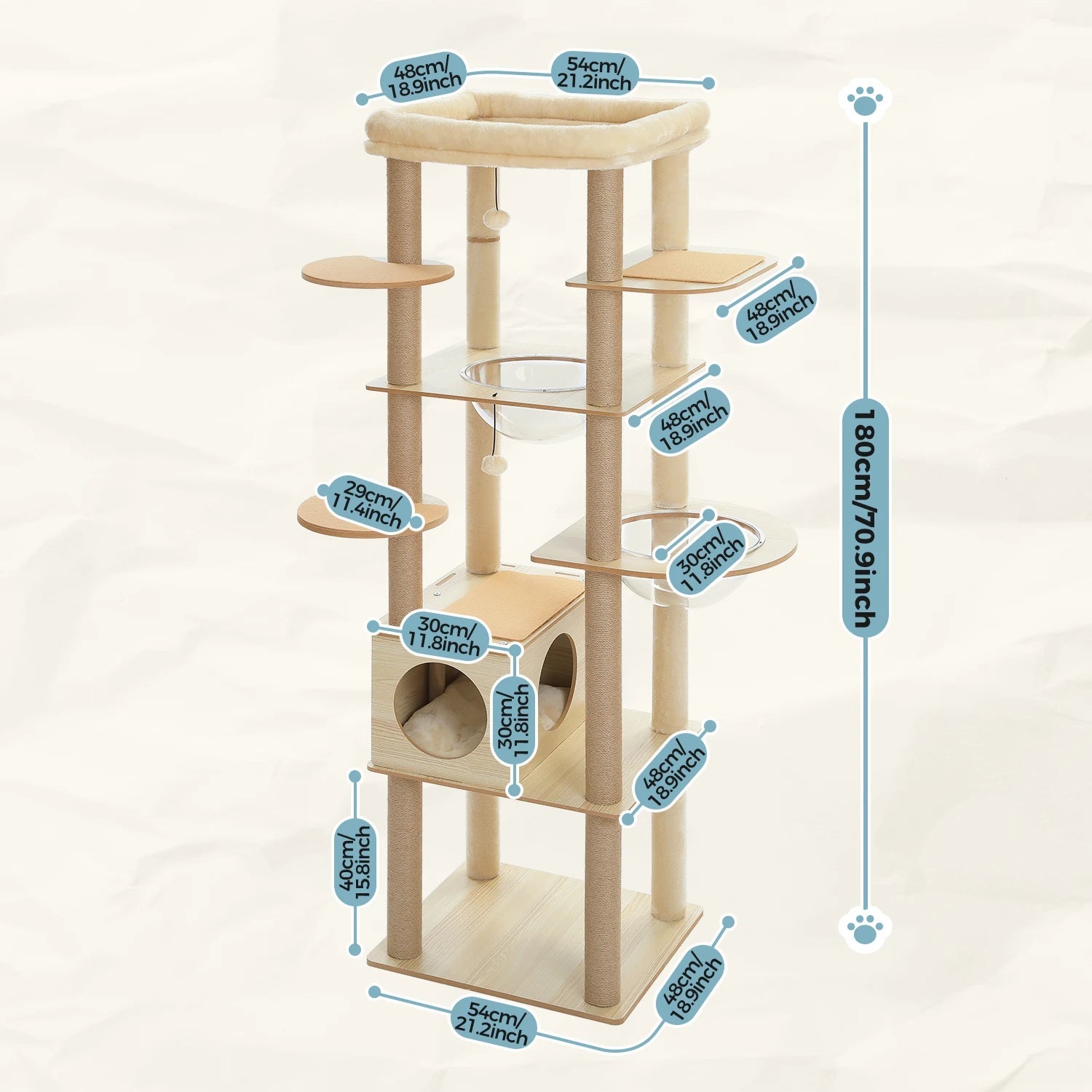 Multi-Level Cat Tree for Indoor Wood Cat Tower with Scratching Posts Spacious Condo Hammock Top Perch Cat Scratcher Cat Toys MonAmiFidèle